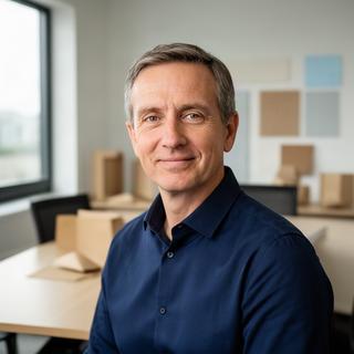 Horia Guffi, Gründer und Geschäftsführer, im Besprechungsraum von Moderne Pack
